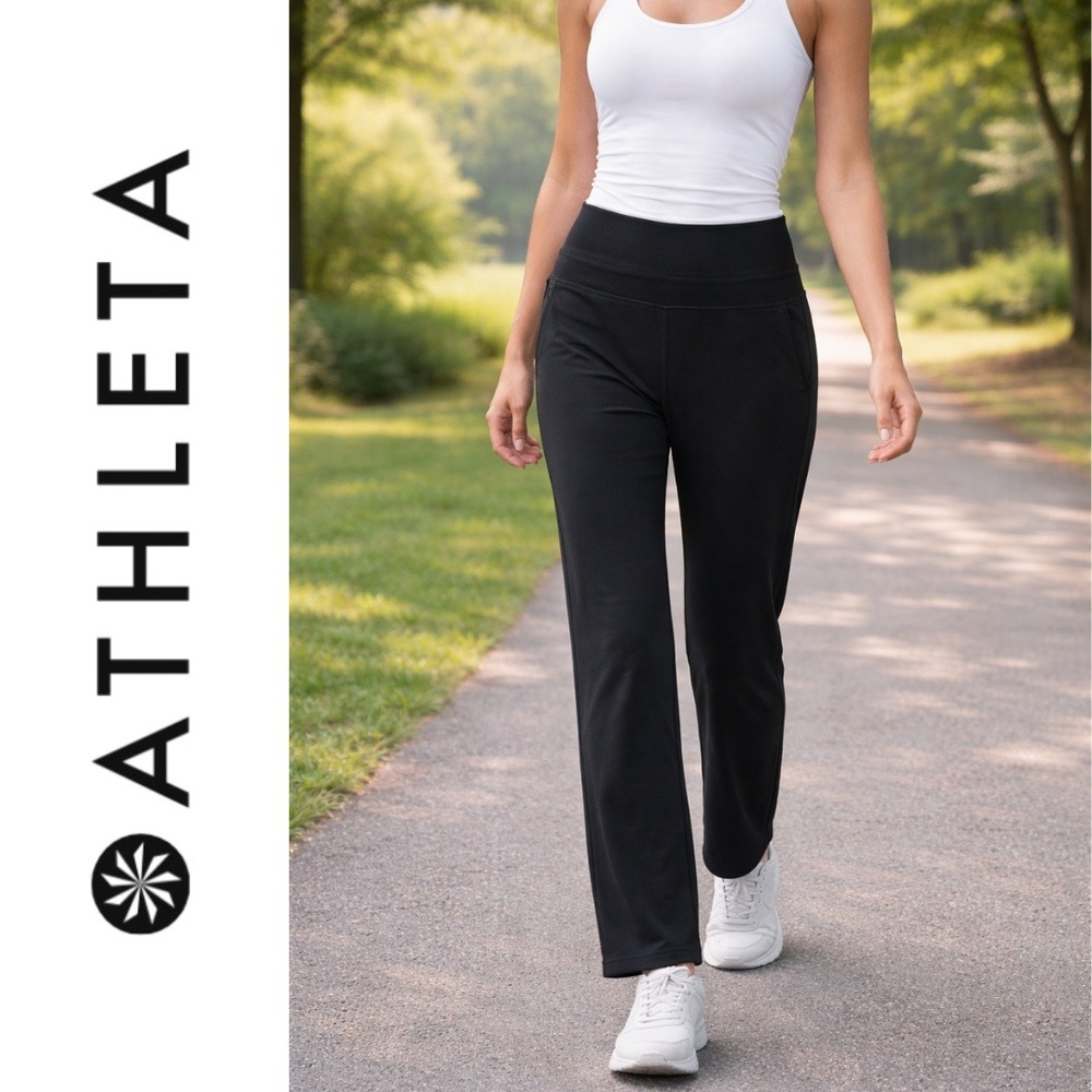 Athleta, Black Wide Straight Leg Athletic Pants Zipper Pockets Size 1X